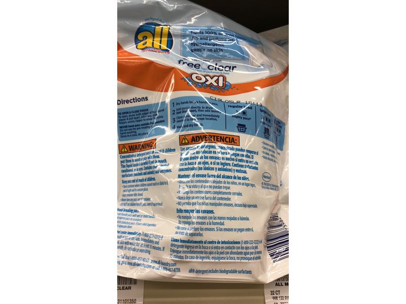 All Oxi 4 In 1 Detergent Mighty Pacs, Free Clear, 11.2 oz/320 g, 16 Count