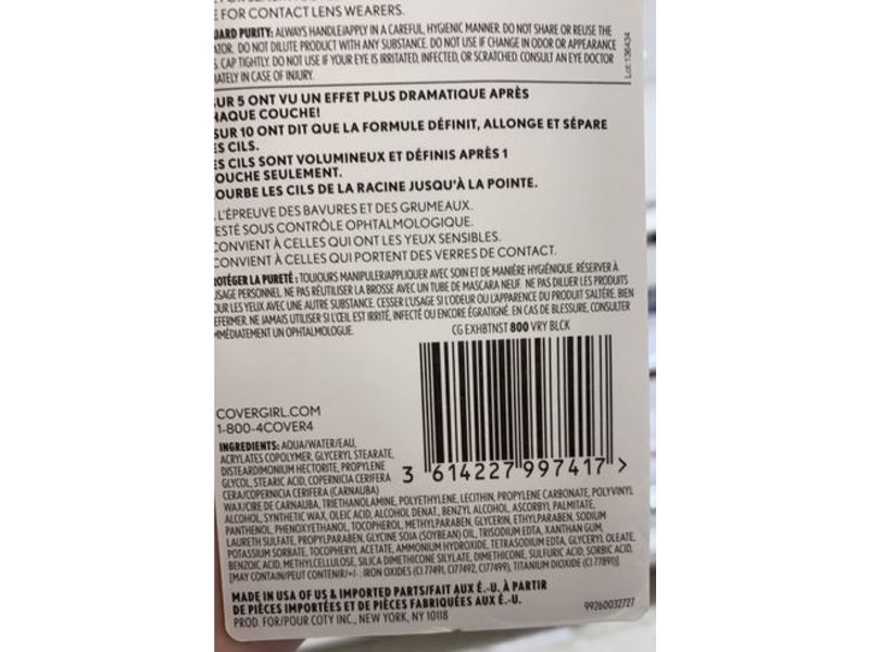 Covergirl Exhibitionist Mascara, 800 Very Black, 0.3 fl oz/9 mL