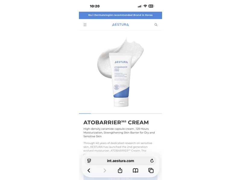 Aestura Atobarrier 365 Moisturizing Cream, 2.71 oz/80 mL
