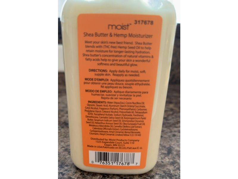 Moist Body Moisturizer, Hemp & Shea Butter, 18 fl oz/532 mL
