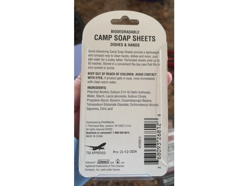 Coleman Biodegradable Dishes & Hands Camp Soap Sheets, 25 Count