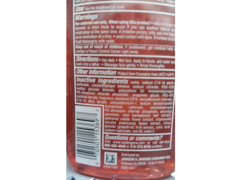 Neutrogena Oil-Free Acne Wash Facial Cleanser, Pink Grapefruit, 9.1 fl oz/269 mL