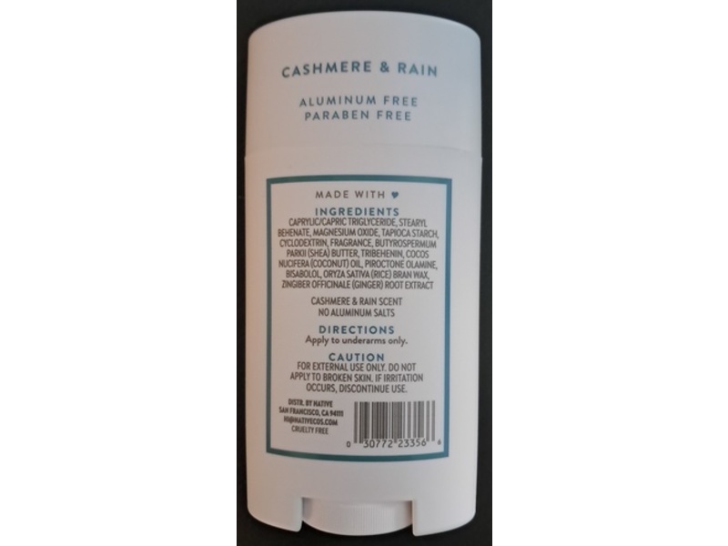 Native Deodorant, Cashmere & Rain, 2.3 oz/65 g