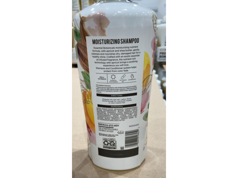 Pantene Essential Botanicals Moisturizing Shampoo, Apricot & Shea Butter, 38.2 fl oz/1.13 L