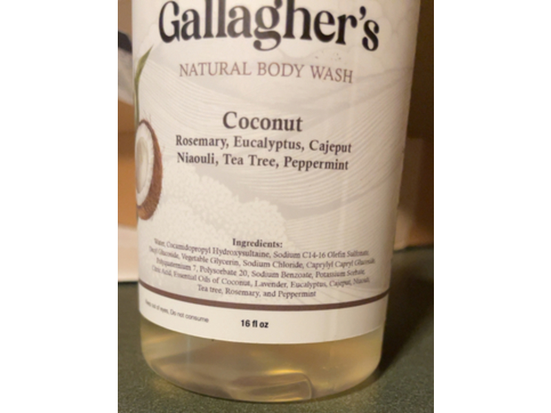 Gallagher's Natural Body Wash, Coconut, 16 fl oz