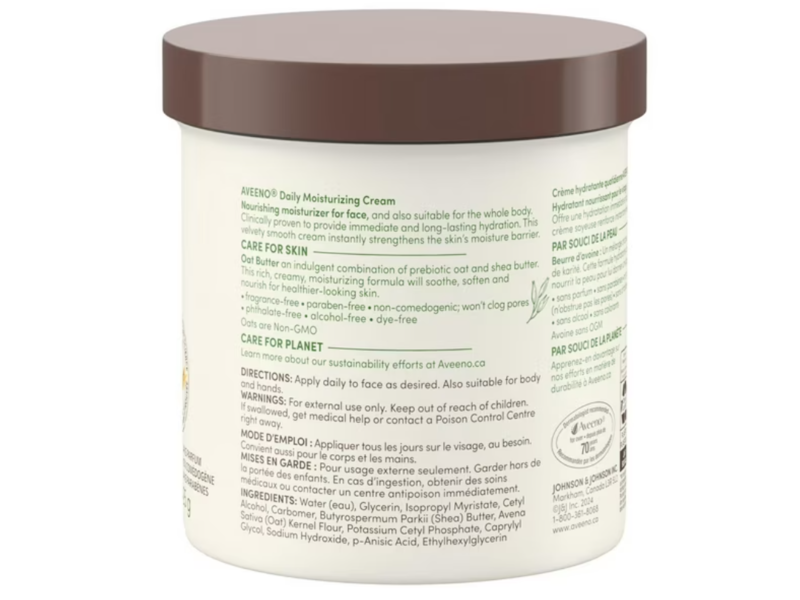Aveeno Daily Moisturizing Cream, Prebiotic Oat + Shea Butter, 425 g