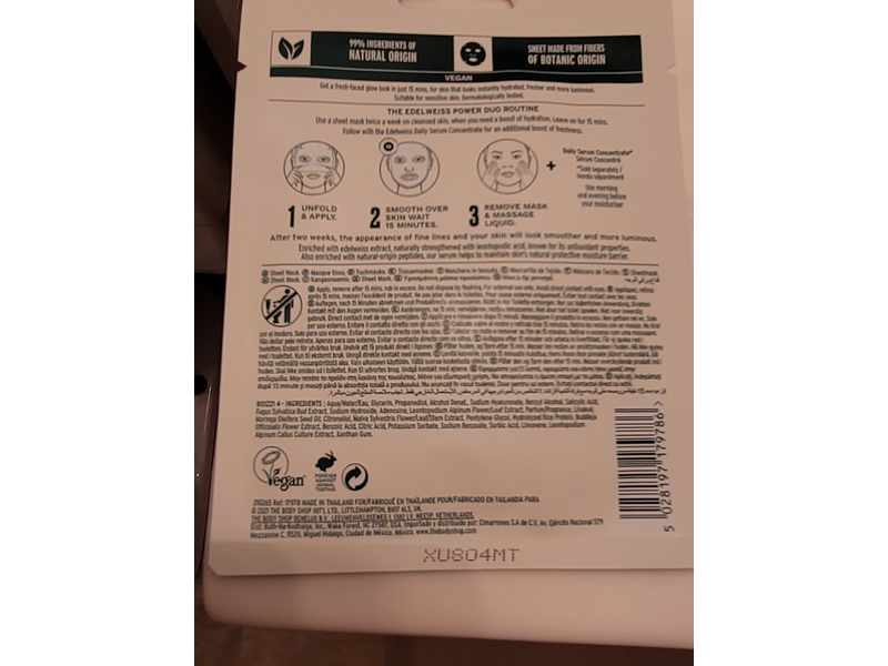 The Body Shop Edelweiss Serum Concentrate Sheet Mask, 0.7 fl oz/21 mL, 1 Count