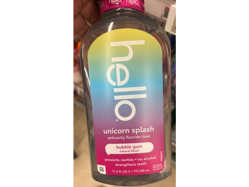 hello Unicorn Splash Anticavity Fluoride Rinse, Bubble Gum, 17.6 fl oz/520 mL
