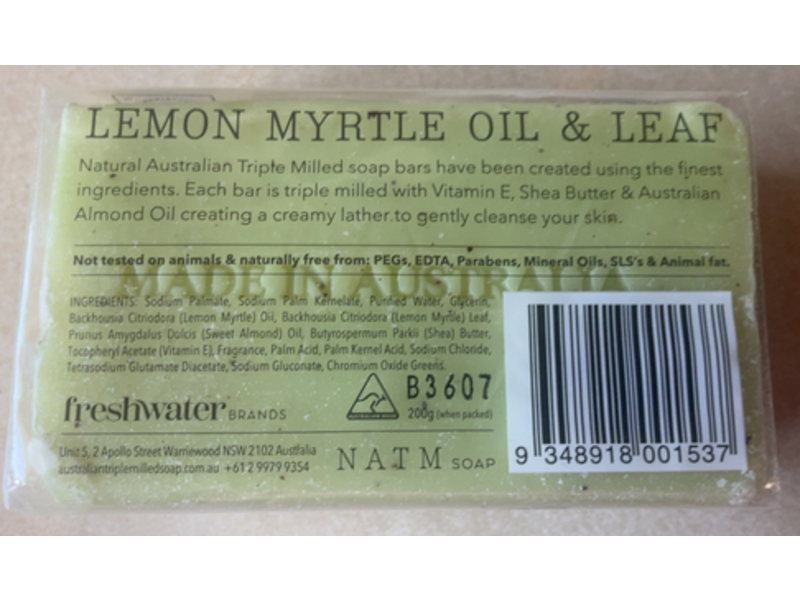 NATM Natural Australian Triple Milled Soap, Lemon Myrtle Oil & Leaf, 200 g