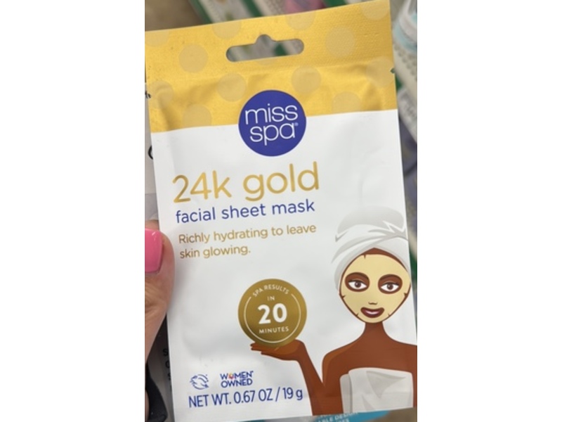 Miss Spa 24K Gold Facial Sheet Mask, 0.67 oz/19 g