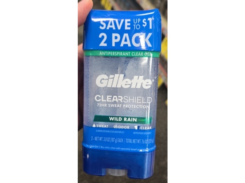 Gillette Antiperspirant/Deodorant, Wild Rain, 3.8 oz/107 g, Pack Of 2