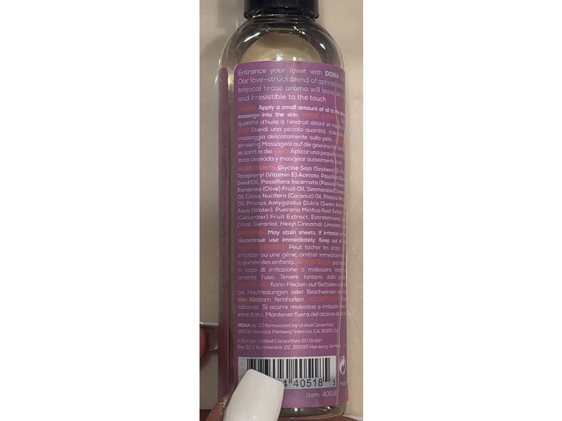 Dona By Jo Sassy Tropical Tease Massage Oil, Aphrodisiac & Pheromone, 3.75 fl oz/110 mL