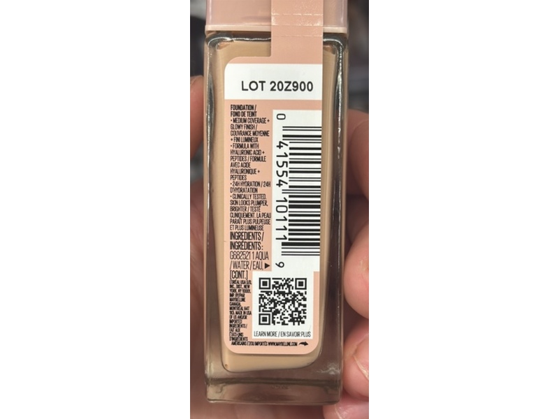 Maybelline Lifter Plump & Glow Foundation, 113 Neutral, 1.0 fl oz/30 mL