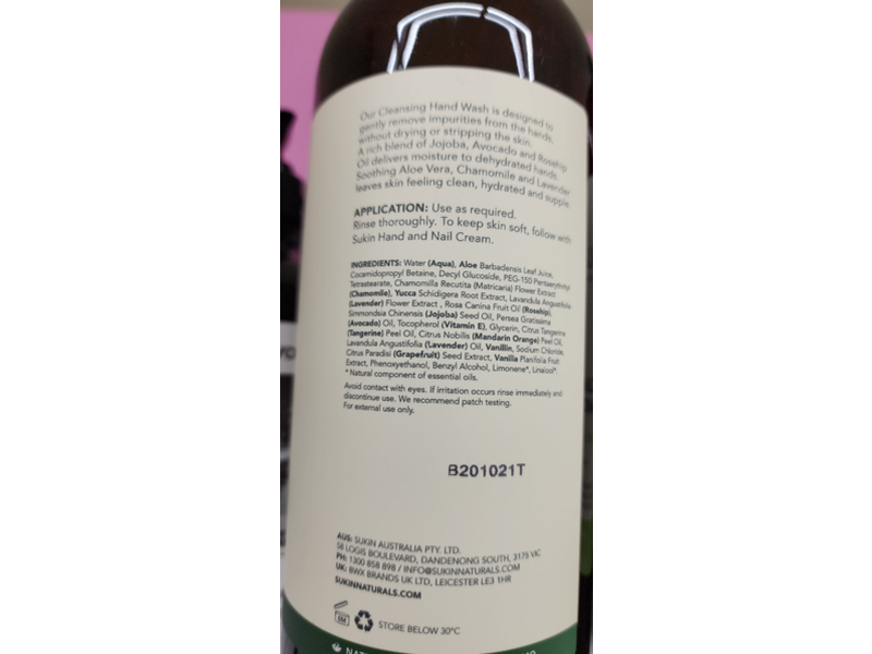 Sukin Cleansing Hand Wash, Signature Scent, 33.82 fl oz/1 L