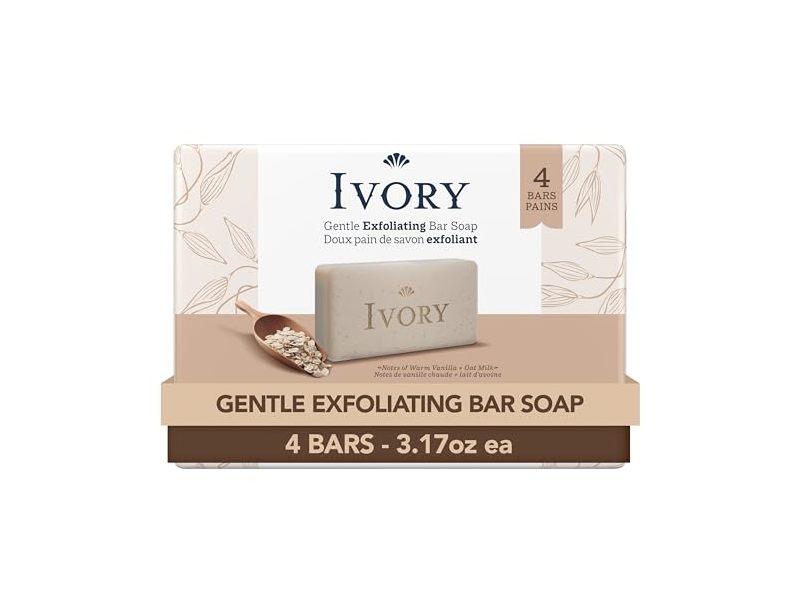 Ivory Gentle Exfoliating Bar Soap, 3.17 oz, 4 Count