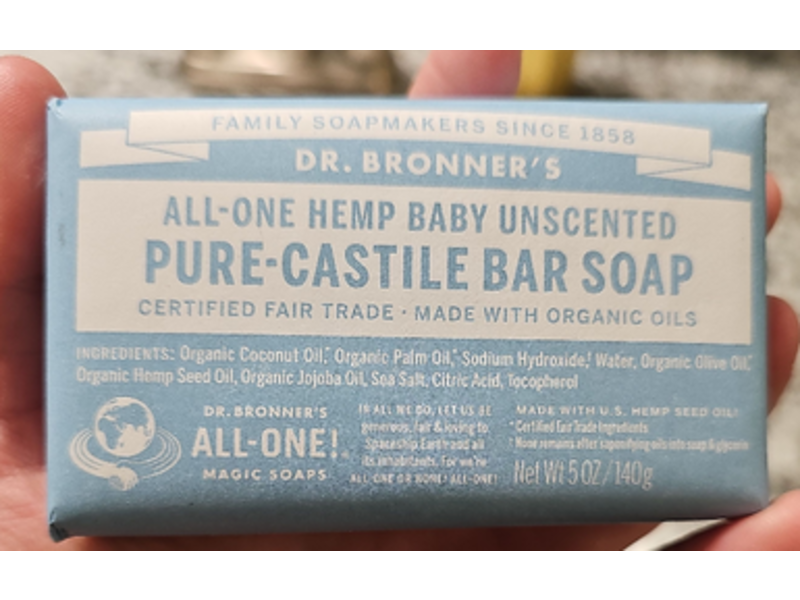 Dr. Bronner's All - One Hemp Baby Pure Castile Bar Soap, 5 oz/140 g, Pack Of 6