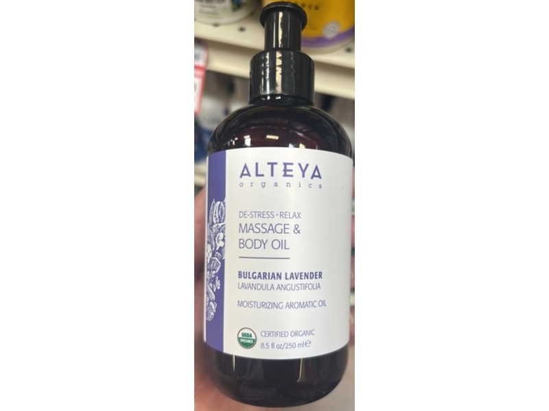 Alteya Organics De-Stress + Relax Massage & Body Oil, Lavandula Angustifolia, 8.5 fl oz/250 mL