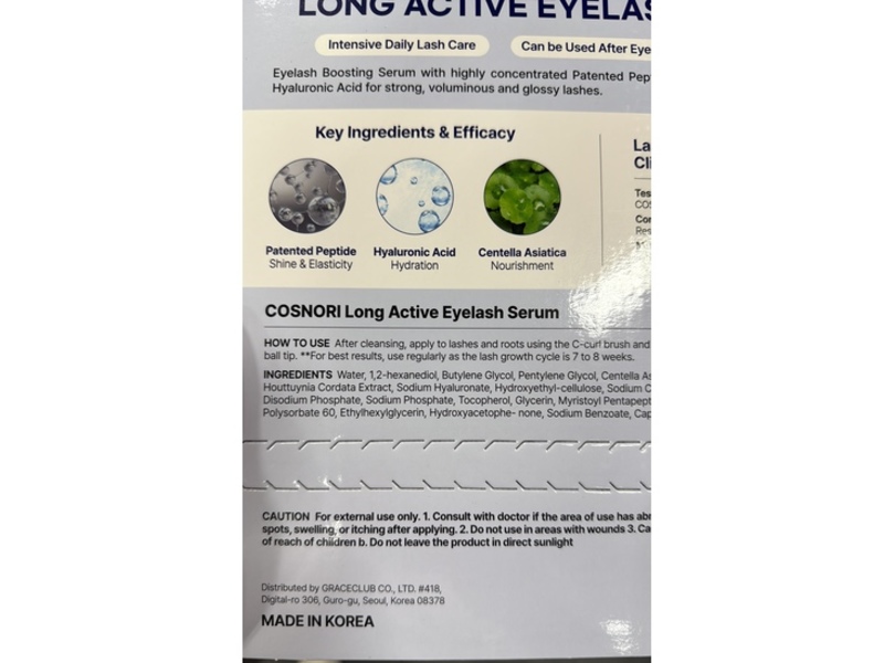 Cosnori Long Active Eyelash Serum, 0.3 fl oz/9 g, Pack Of 2