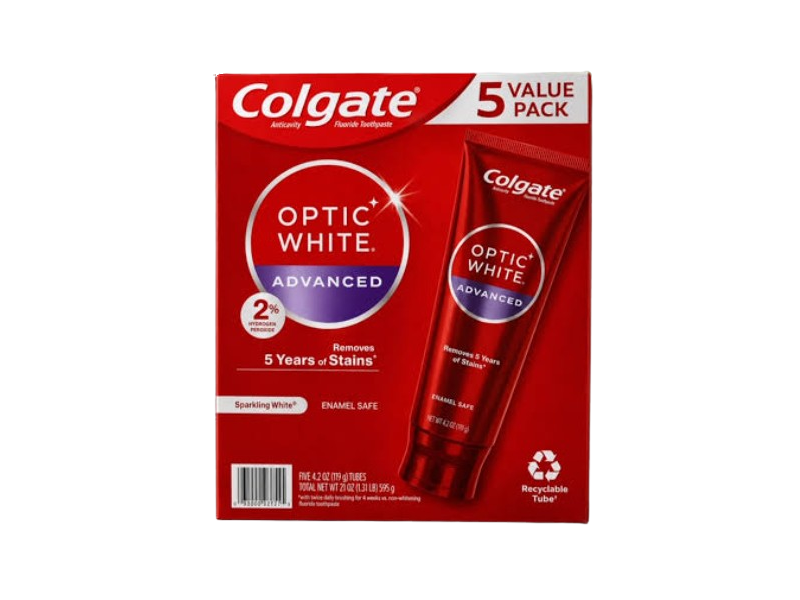 Colgate Optic White Advanced Toothpaste, Sparkling White, 4.2 oz/118 g, Pack Of 5
