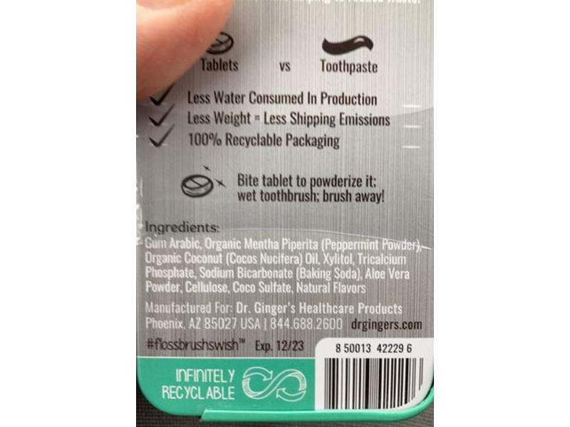 Dr Ginger's Coconut Powder Toothpaste Tablets, Coconut Mint, 0.75 oz/22 g, 60 Count