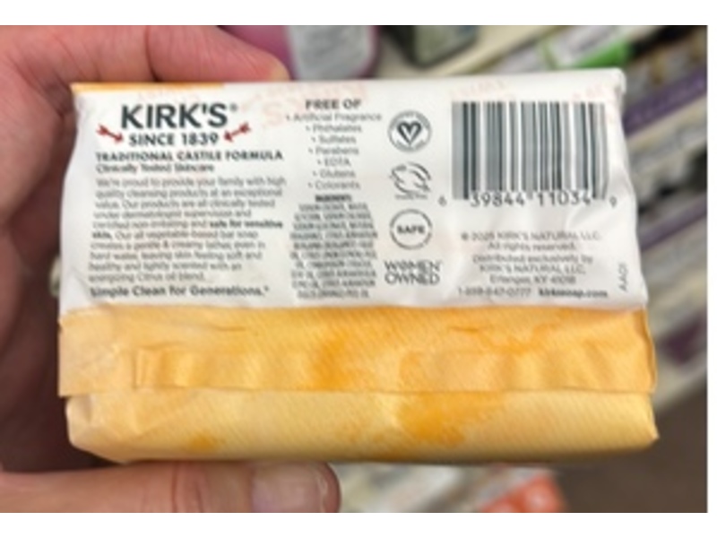 Kirk's Castile Soap, Citrus Twist, 4 oz/113 g, Pack Of 6