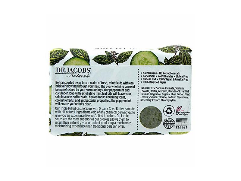 Dr Jacobs Naturals Pure Castile Vegan Bar Soap (Minty Cucumber Mojito, 5 oz)