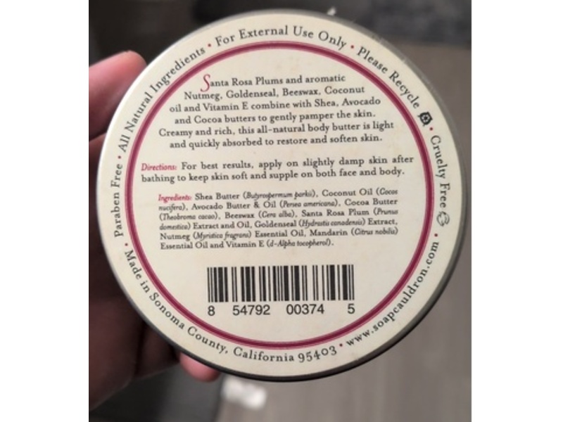 Three Sisters Apothecary Body Butter, Santa Rosa Plum Nutmeg, 4 oz/113 g