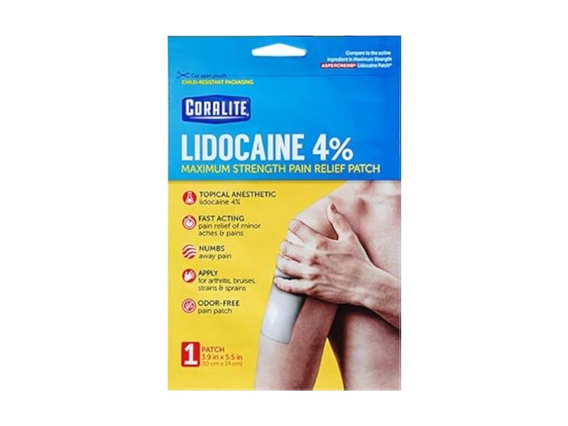 Coralite Maximum Strength Pain Relief Patch, Lidocaine 4%, 1 Count, Pack Of 24