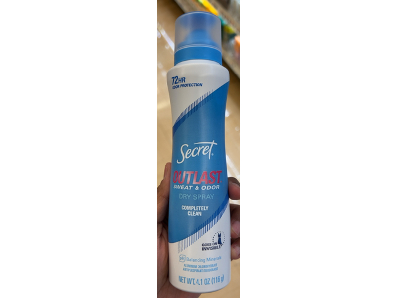 Secret Outlast Sweat & Odor Antiperspirant / Deodorant Dry Spray, Completely Clean, 4.1 oz/116 g