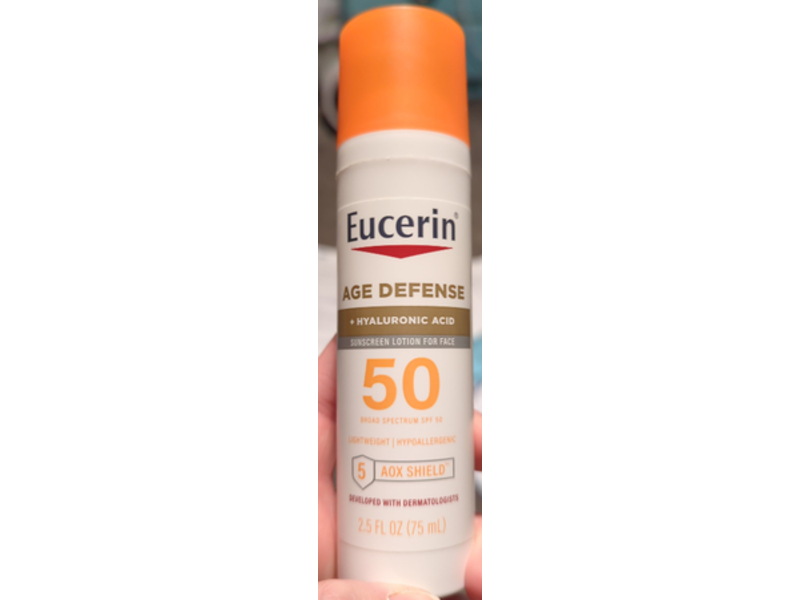 Eucerin Age Defense + Hyaluronic Acid Sunscreen Lotion, SPF 50, 2.5 fl oz/75 mL