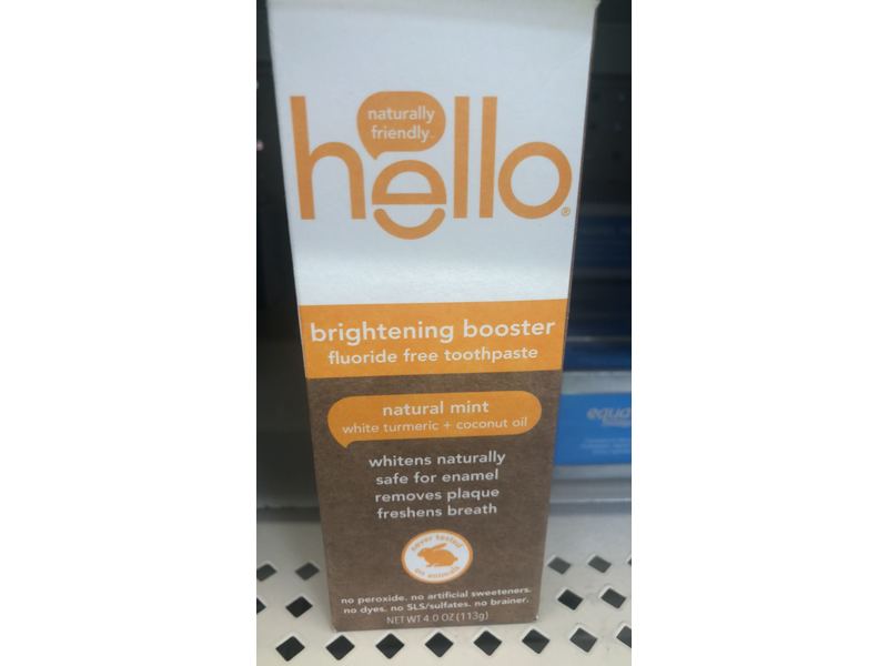 Hello Brightening Booster Fluoride Free Toothpaste, Natural Mint, 4 oz/113 g