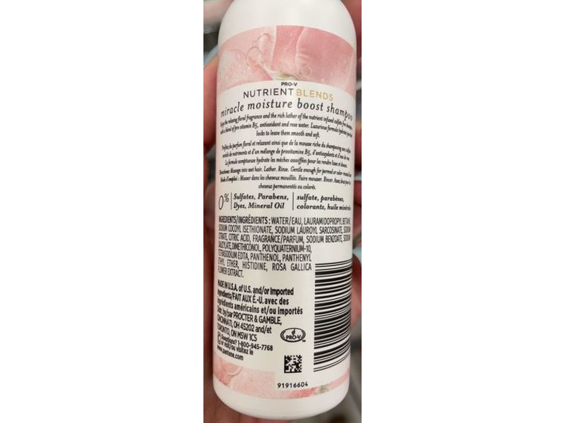 Pantene Miracle Moisture Boost Sulfate Free Shampoo, Rose Water, 3.0 fl oz/90 mL