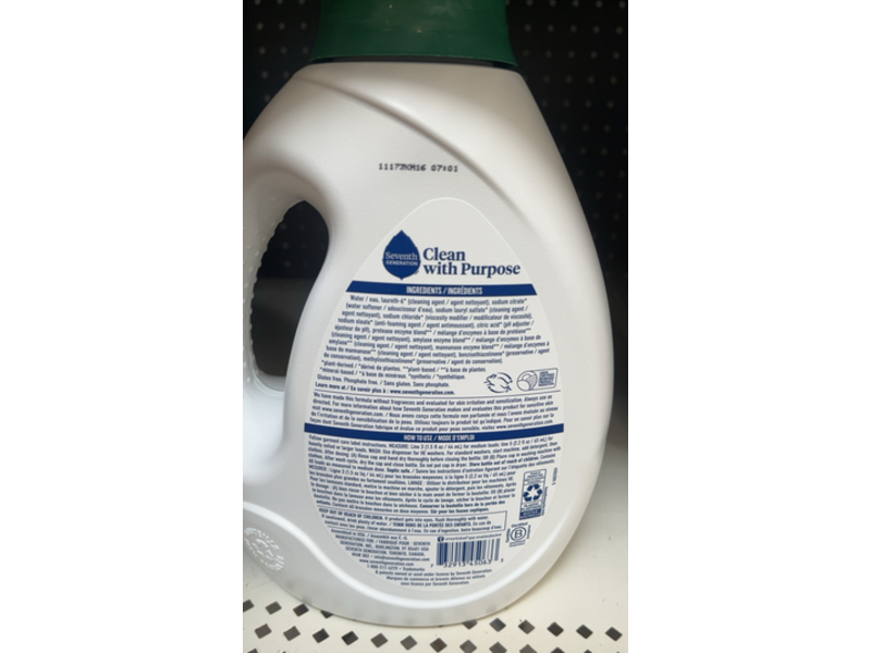 Seventh Generation Laundry Detergent, Free & Clear, 60 Loads, 90 fl oz/2.6 L