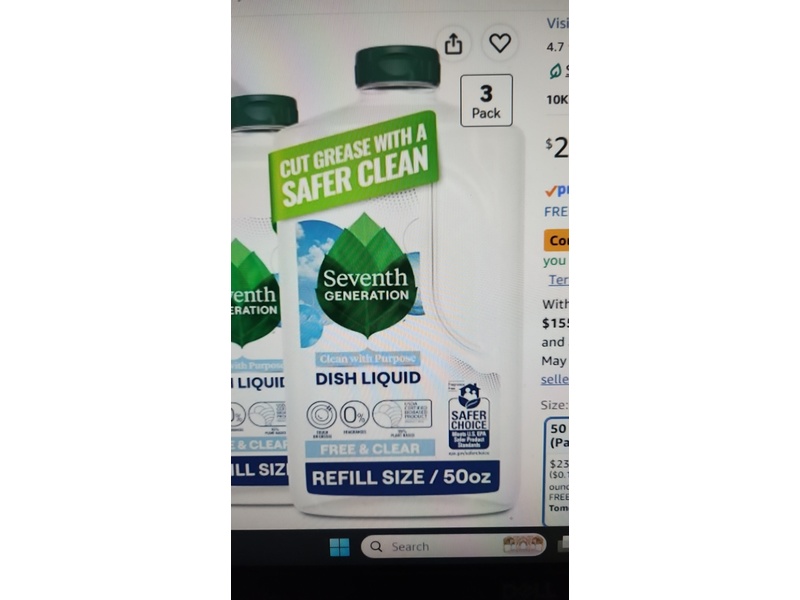Seventh Generation Dish Liquid, Free & Clear, 50 oz/1.47 L
