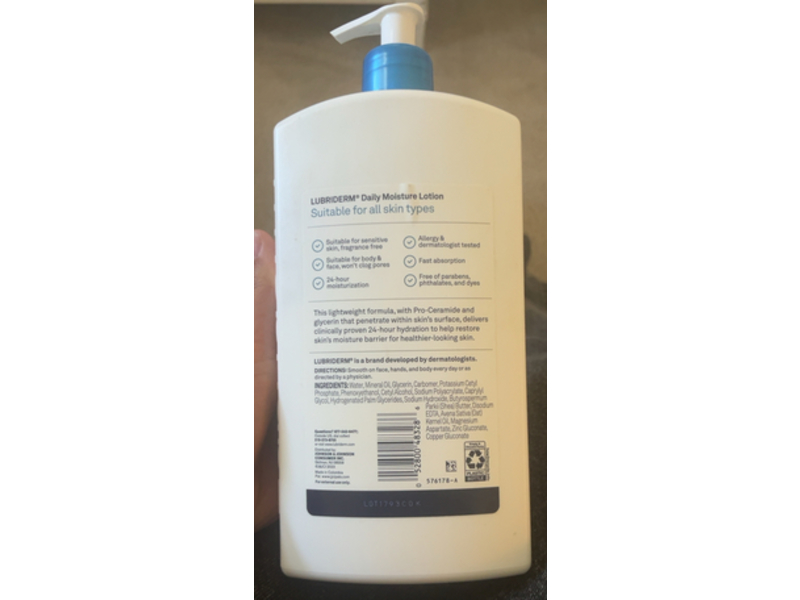 Lubriderm Daily Moisture Fragrance-Free Lotion, All Skin Types, 24 fl oz/ 709 mL