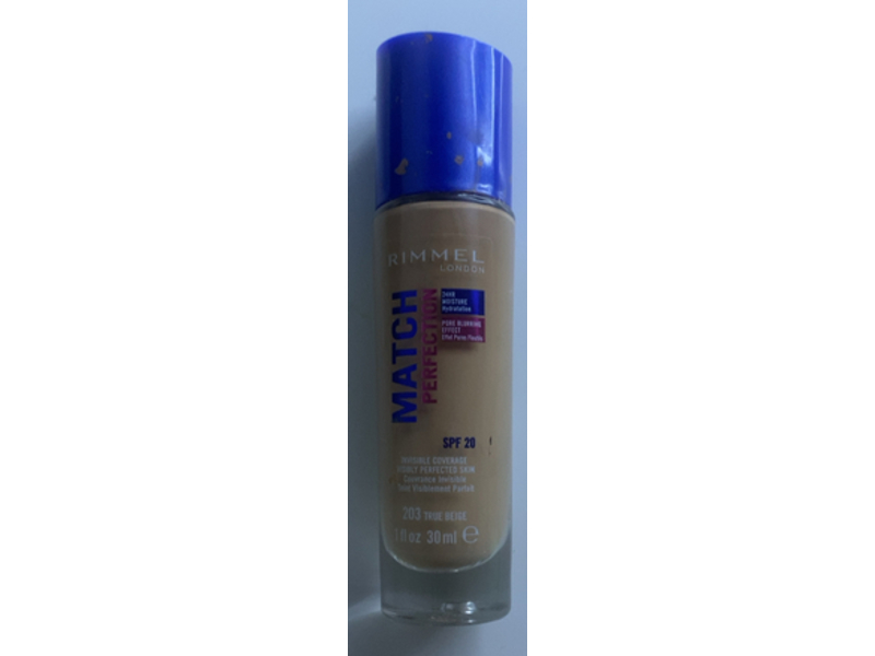 Rimmel London Match Perfection, 203 True Beige, SPF 20, 1 fl oz/30 mL