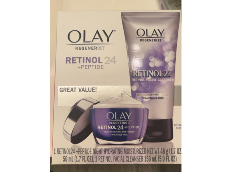 Olay Regenerist Retinol 24+ Peptide Night Hydrating Moisturizer & Retinol Facial Cleanser Set