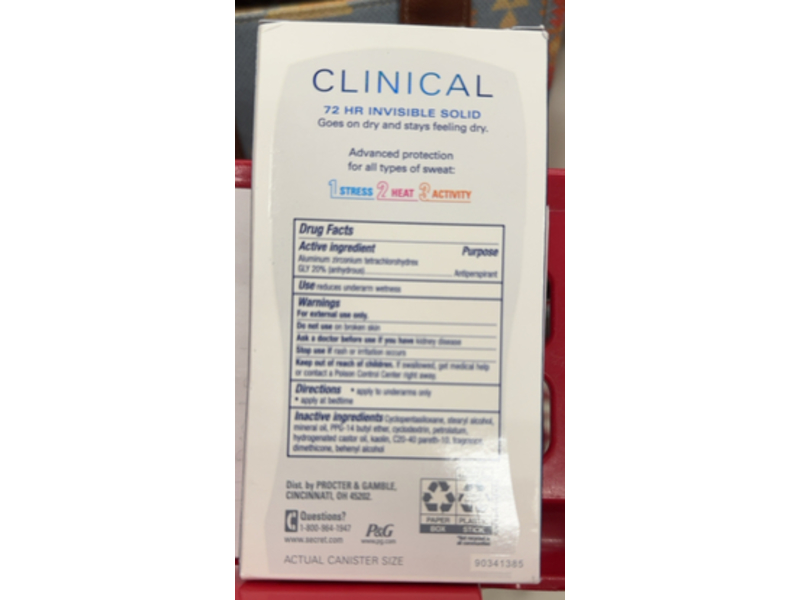 Secret Clinical Invisible Solid Antiperspirant Deodorant, Nurturing Coconut, 1.6 oz/45 g, Pack Of 3