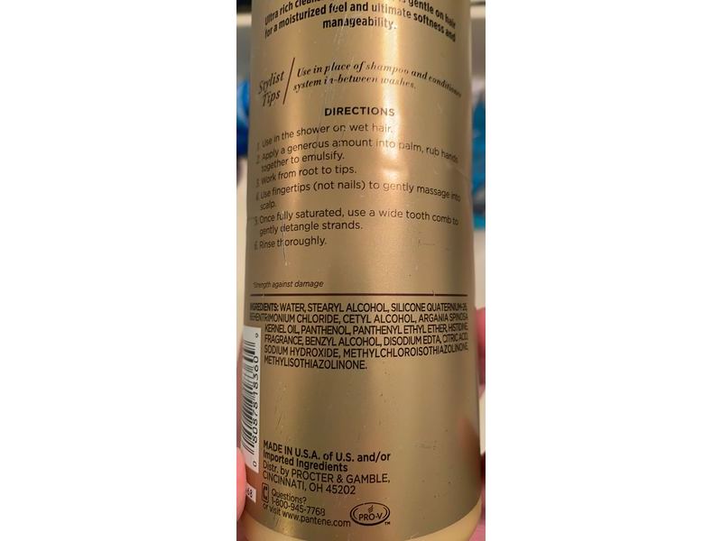 Pantene Gold Series Deep Hydrating Co-Wash Shampoo, Argan Oil, 15.2 fl oz/450 mL