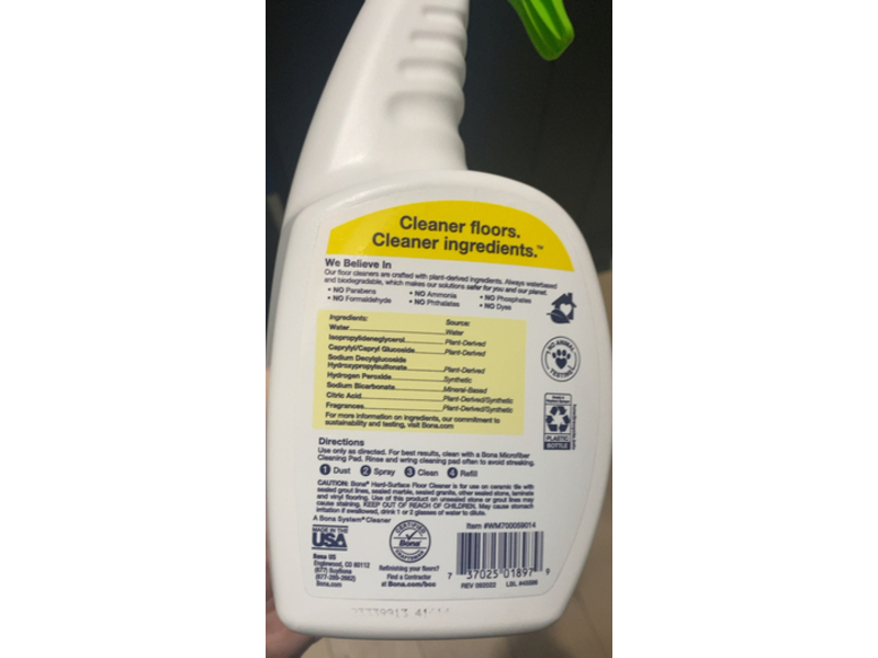 Bona Hard Surface Floor Cleaner, Lemon Mint Scent, 36 fl oz/1.06 L