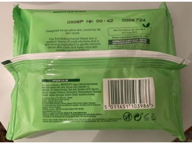 Simple Exfoliating Wipes, Kind To Skin, 25 Wipes