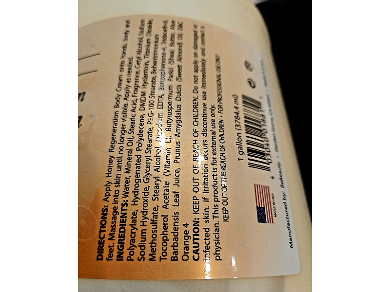 Be Beauty Honey Regeneration Body Cream, Tangerine & Orange, 3784.4 mL