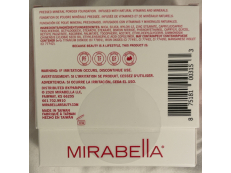Mirabella Pretty Pressed Mineral Powder Foundation, Original Light II, 0.35 oz/10 g