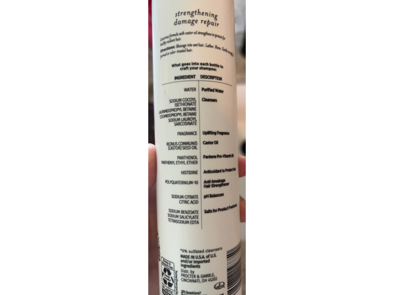 Pantene Damage Repair Shampoo, Castor Oil, 9.6 fl oz/ 285 mL