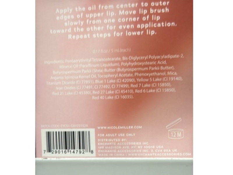 Nicole Miller Lip Oil, Light Berry, Light Rose, Vitamin E, 0.17 fl oz/5 mL, 2 Count