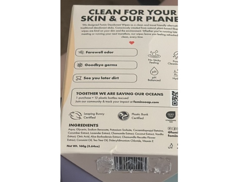 Fomin Deodorant Wipes Variety Pack, Vanilla + Coconut, Lavender + Chamomile, Cucumber + Aloe, 15 Count