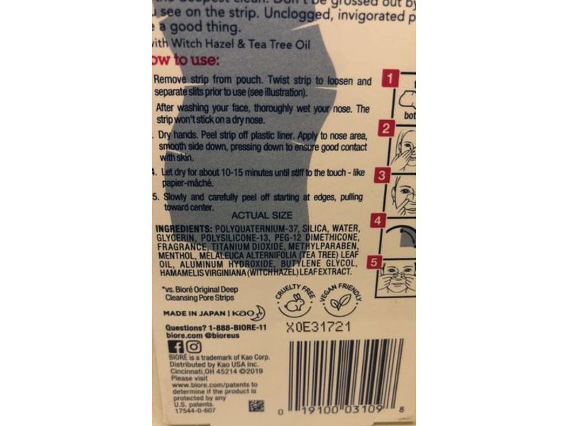 Biore Ultra Deep Cleansing Pore Strips, Witch Hazel, 6 Count