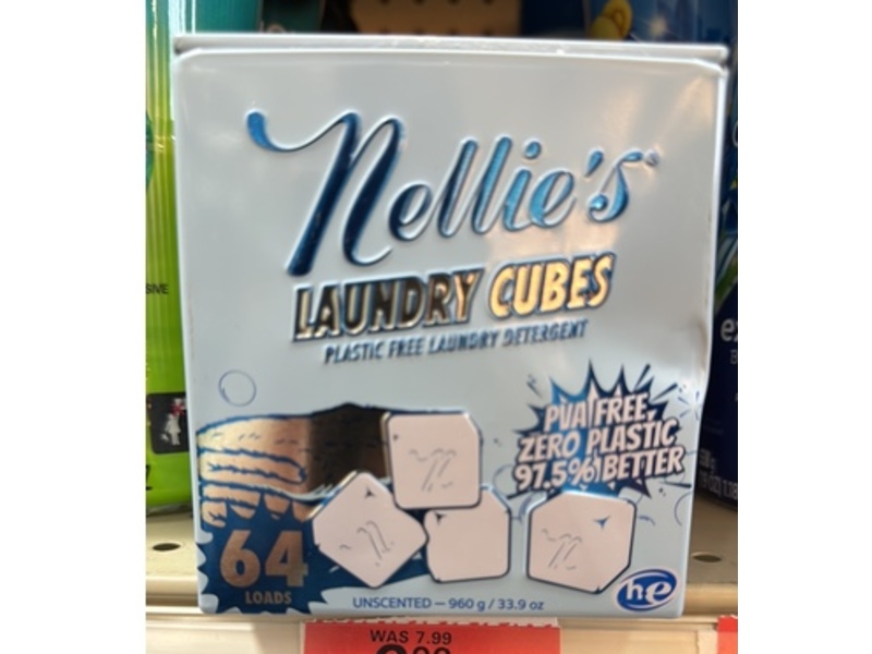 Nellie's Laundry Detergent Cubes, Unscented, 64 Loads, 33.9 oz/960 g