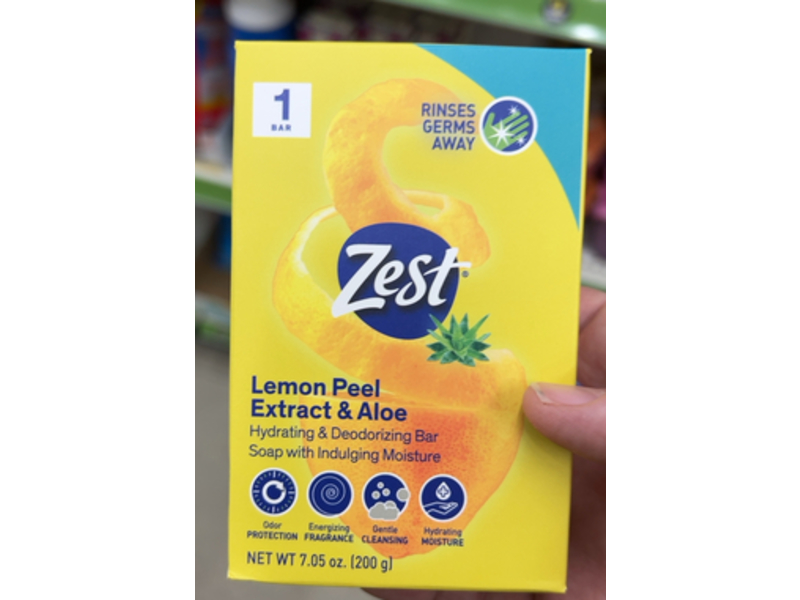 Zest Bar Soap, Lemon Peel Extract & Aloe Soap, 7.05 oz/200 g