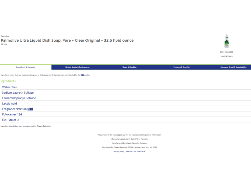 Palmolive Ultra Pure + Clear Original Dish Liquid, 32.5 fl oz/961 mL